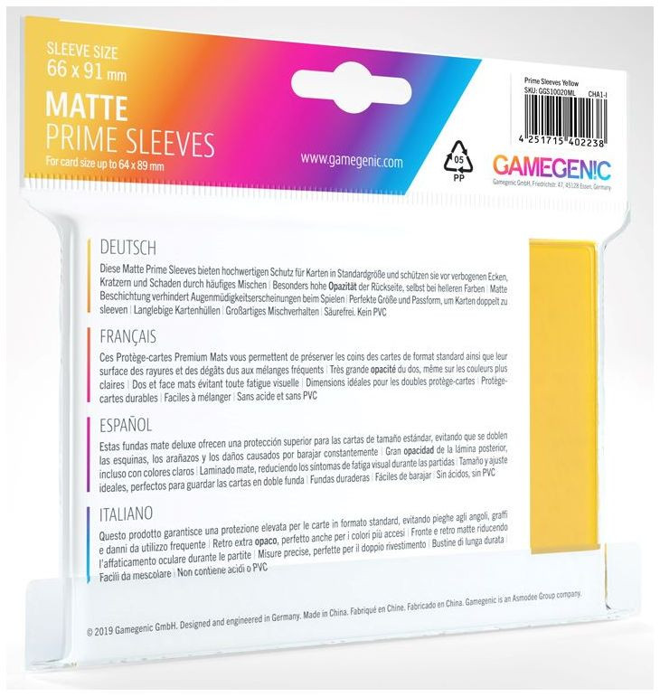 Gamegenic : Matte Prime Board Game Sleeves - Yellow (66mm x 91mm) (100 Sleeves Per Pack)